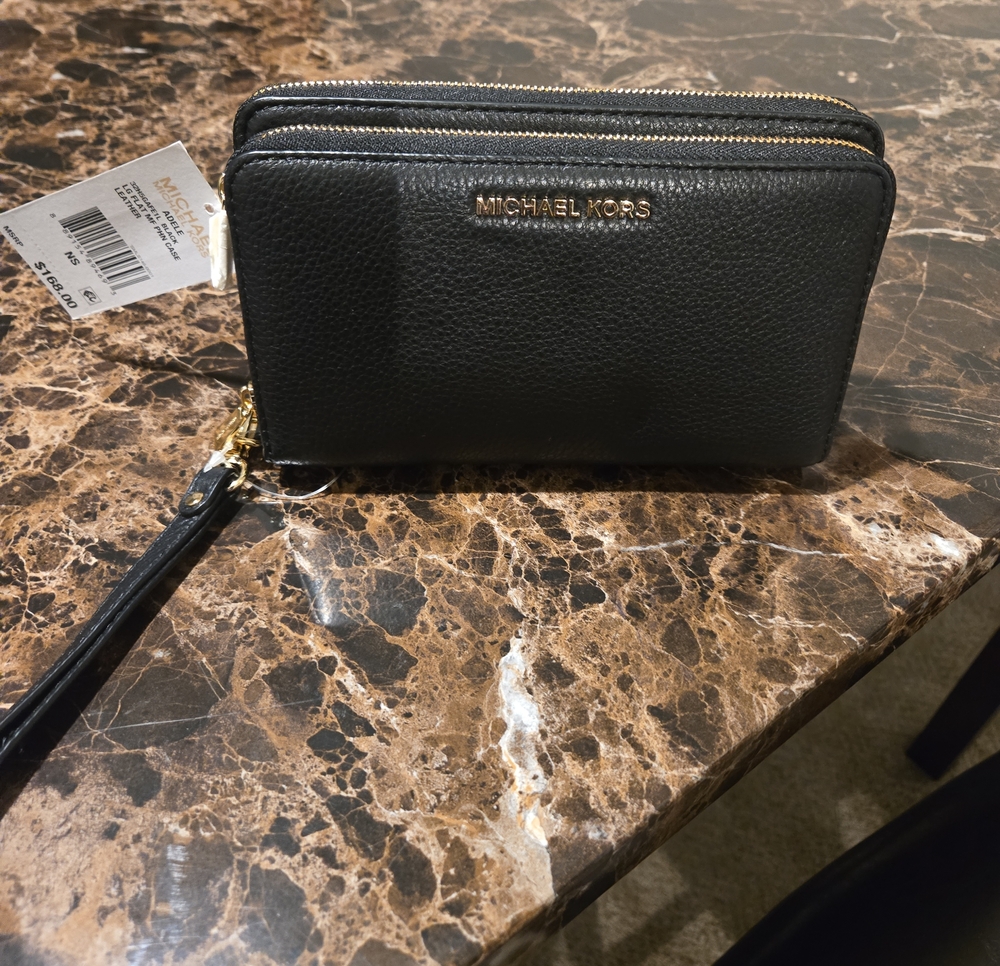 Michael Kors Black Pebbled Leather Double-Zip Wristlet